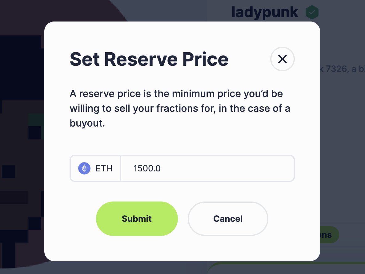 Fractional ERC20 token holders can vote to update the NFT auction's reserve price